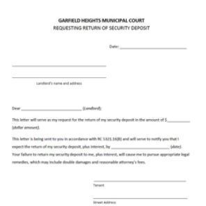 Request for Return of Deposit